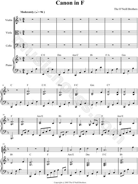 Free Sheet Music Canon In F The Oneill Brothers